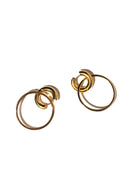 Gold single hoop overlay earrings; two gold hoops, one smaller overlapping the other.