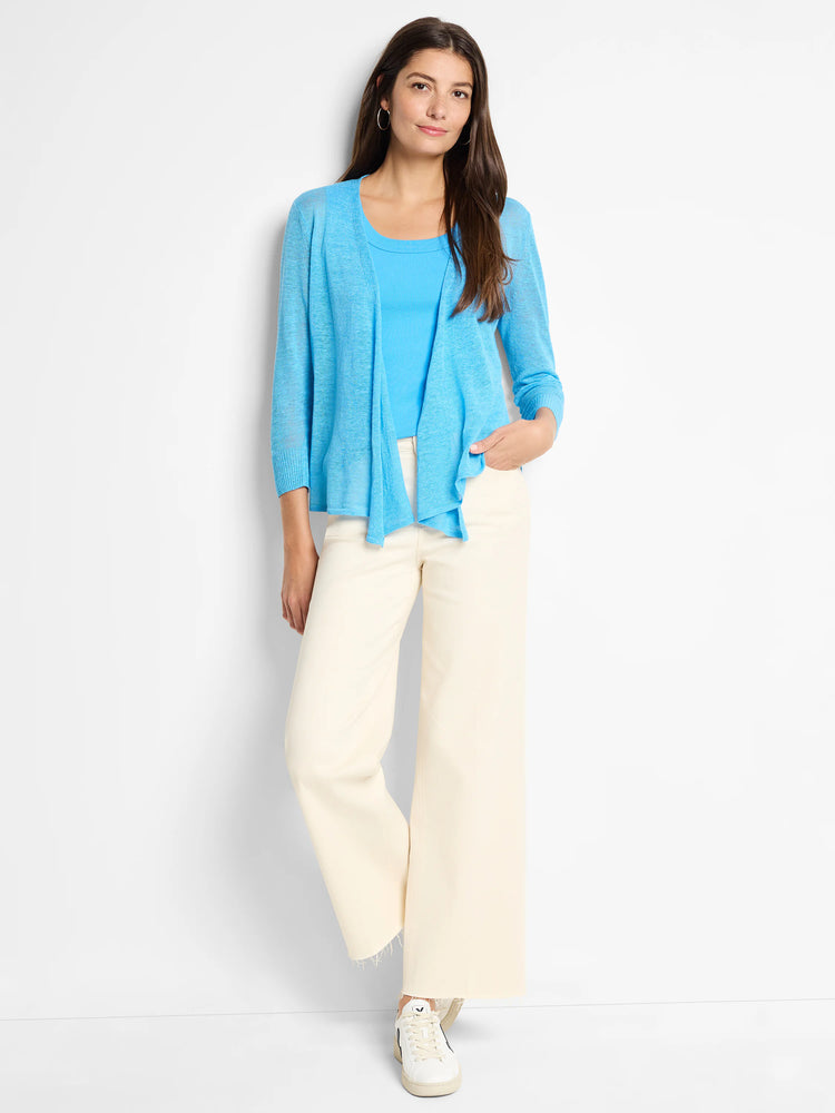 Bright blue rib-knit scoop neck tank top.