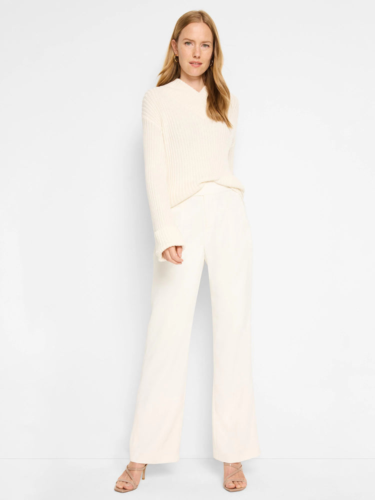 Off-white ribbed, hooded sweater.  Long sleeves, relaxed fit.