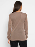 Bronze shimmer sweater tee.  Long sleeves, close-fitting.  Subtle gold flecks throughout.