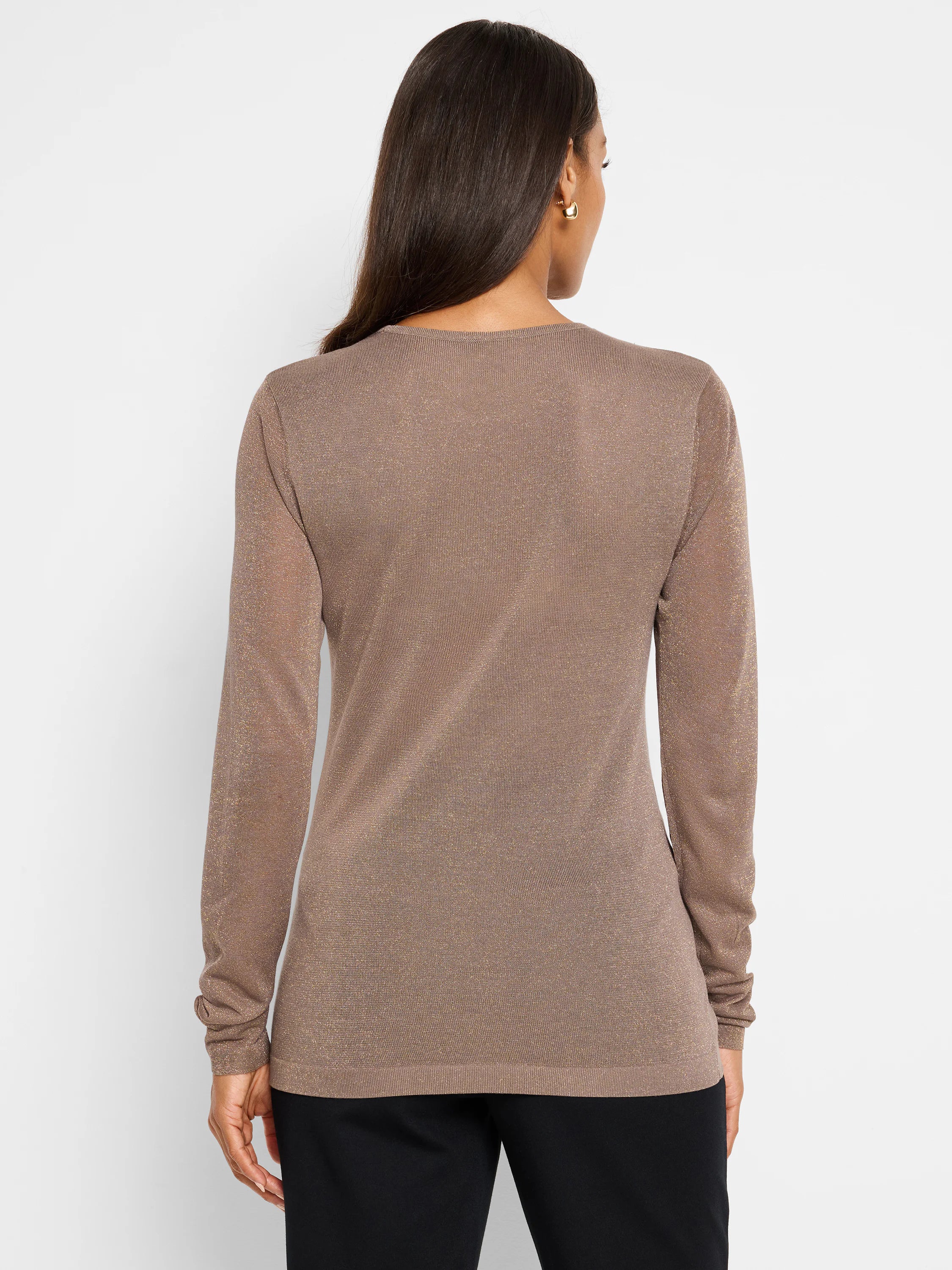 Bronze shimmer sweater tee.  Long sleeves, close-fitting.  Subtle gold flecks throughout.