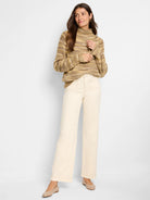 Light beige high-rise wide-leg jeans with visible front patch pockets and tan topstitching.