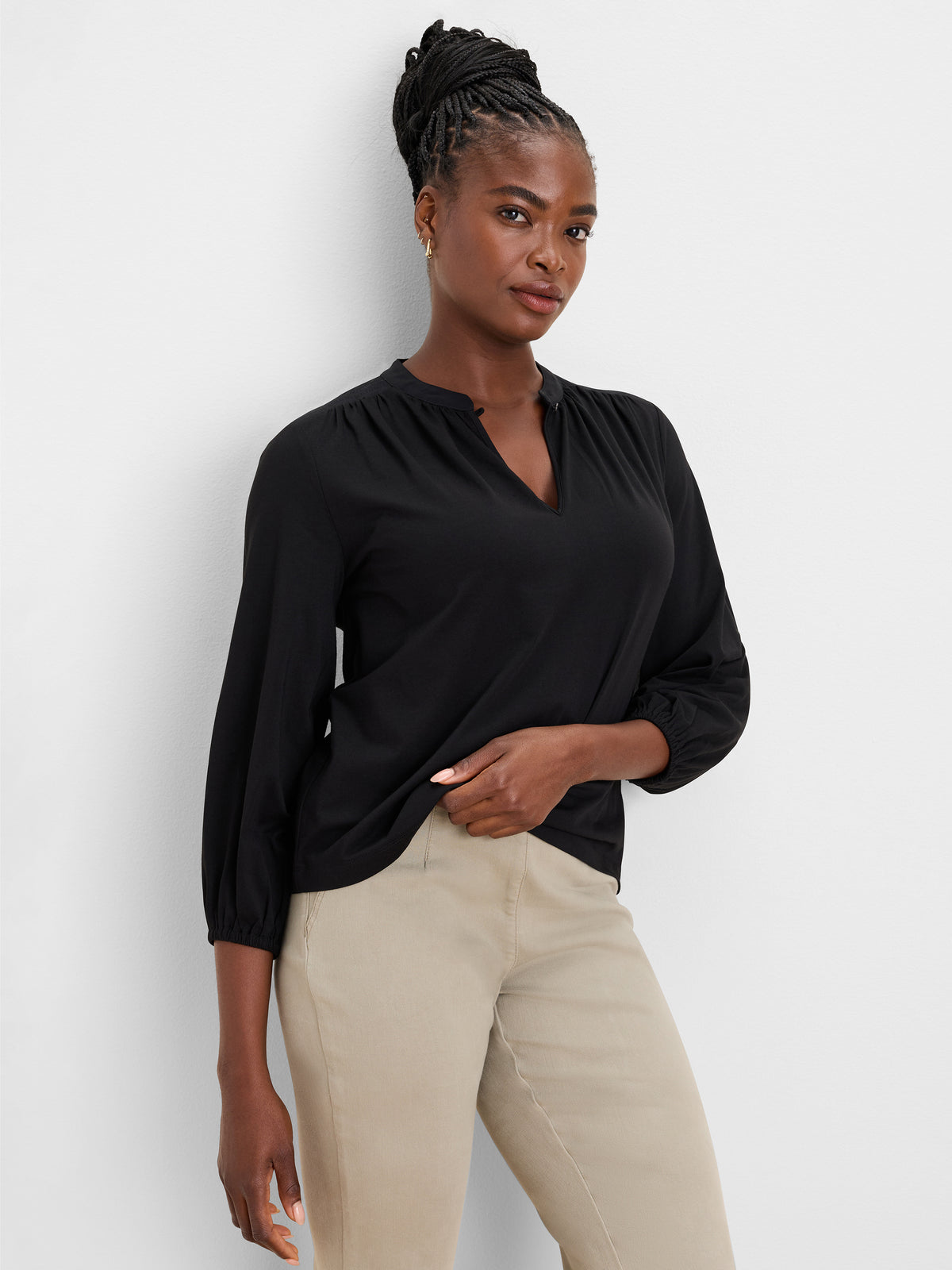 NIC+ZOE Mixed Media Peasant Top product