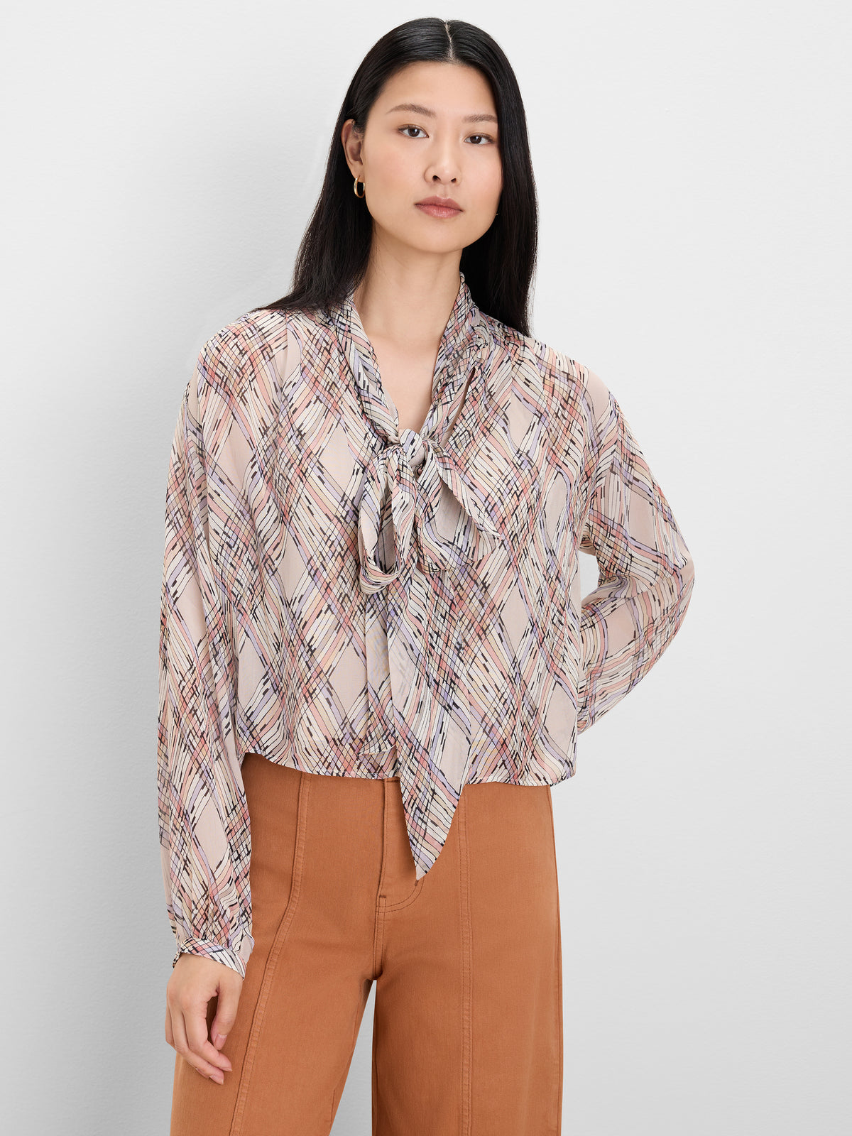 NIC+ZOE Painted Plaid Tie Neck Shirt product