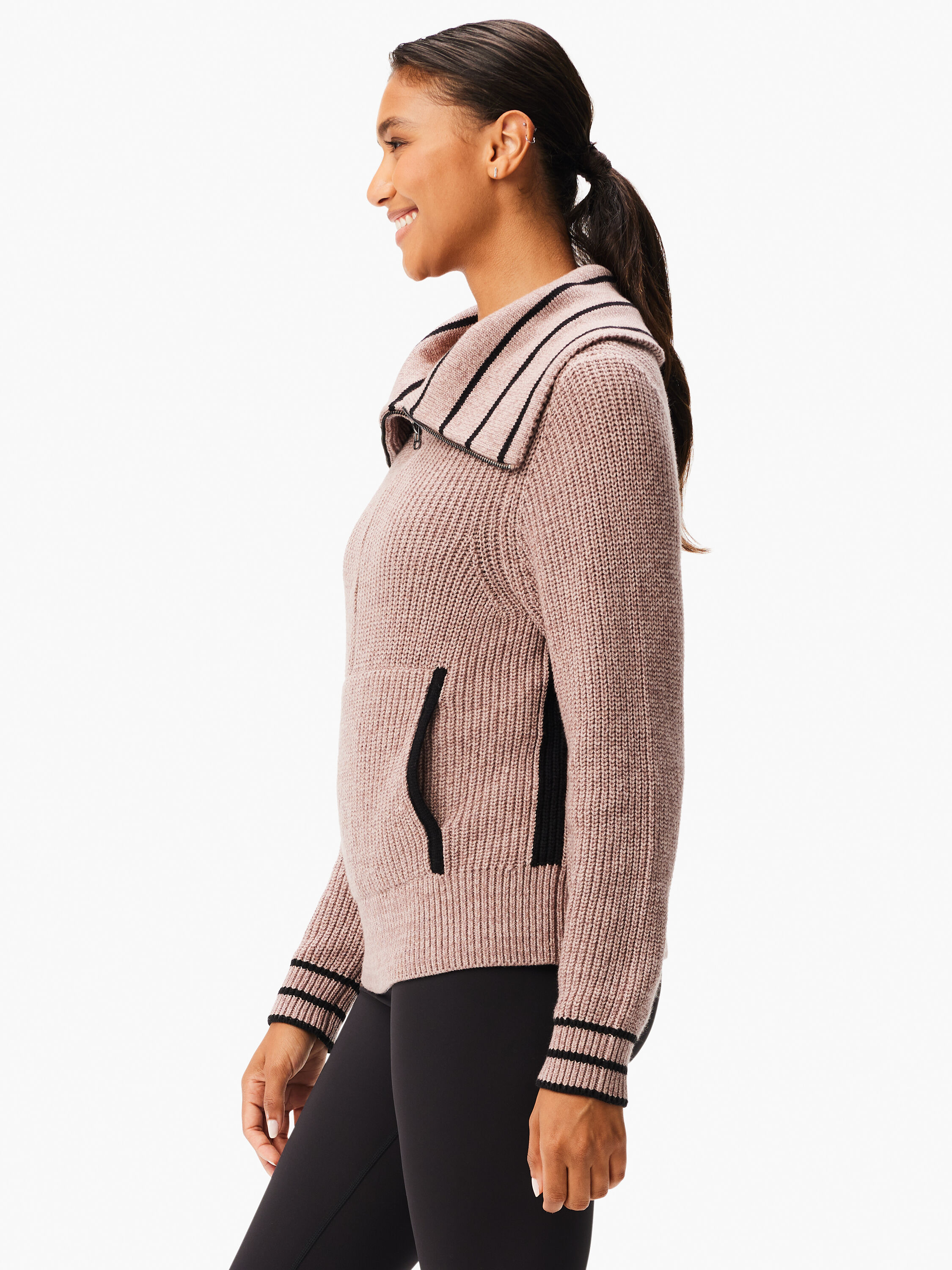 Stripe Detail Zip Front Sweater NIC ZOE