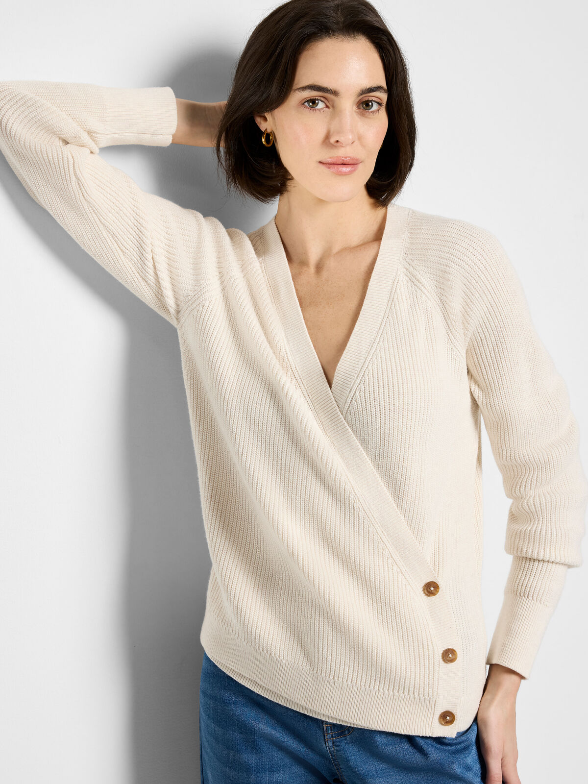 Shaker Stitch Wrap Sweater