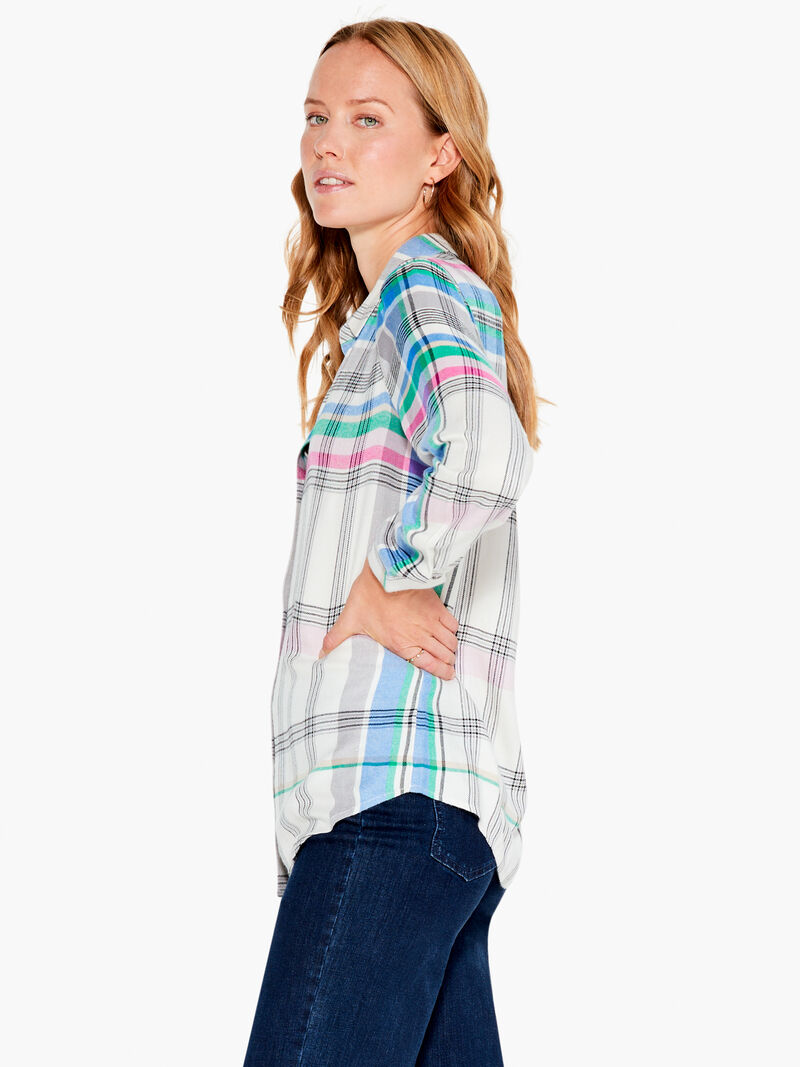Woman Wears Here To There Plaid Shirt image number 1