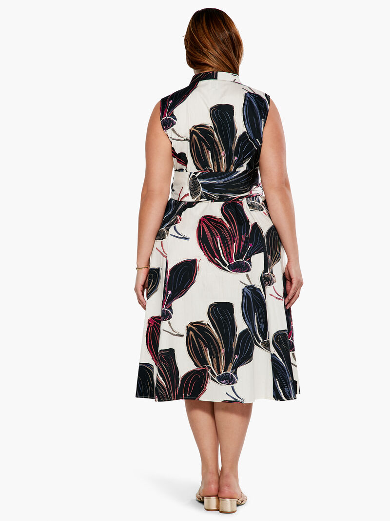 Woman Wears Stamped Flowers Shirt Dress image number 2