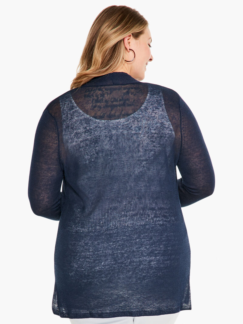 Woman Wears Lightweight Long Back of the Chair Cardigan image number 2