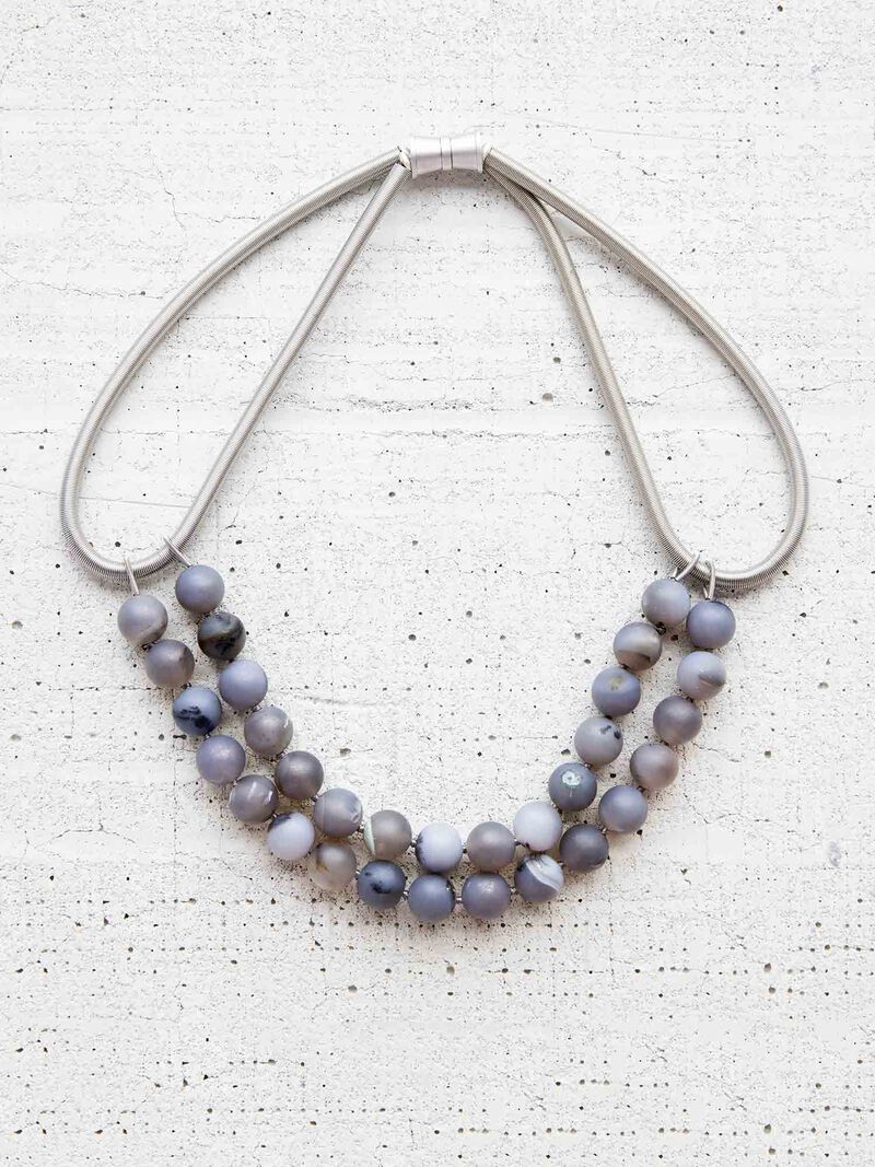 Woman Wears Sea Lily Grey Geode Necklace image number 0