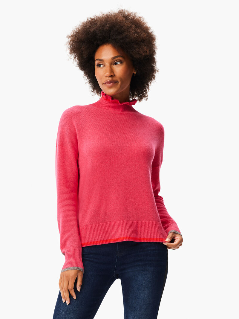 Woman Wears Ruffled Up Cashmere Turtleneck Sweater image number 1