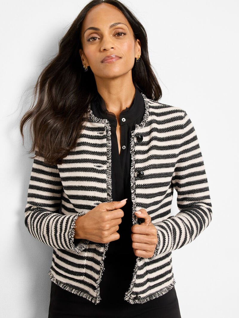 Striped Fringe Mix Femme Knit Jacket