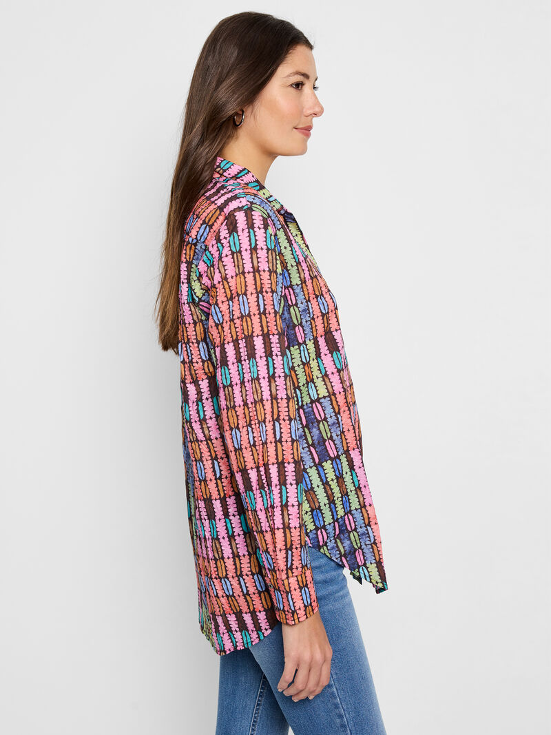 Woman Wears Rainbow Macaroon Long Crinkle Shirt image number 2