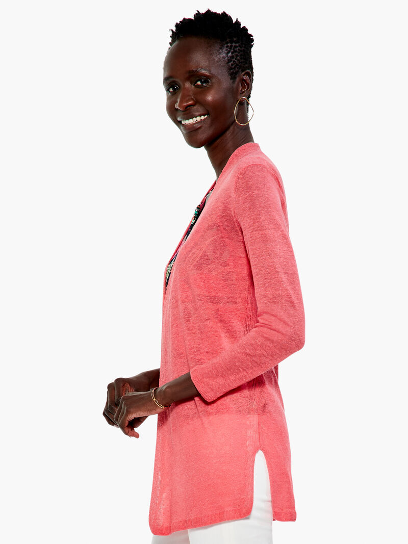 Woman Wears Lightweight Long Back of the Chair Cardigan image number 1