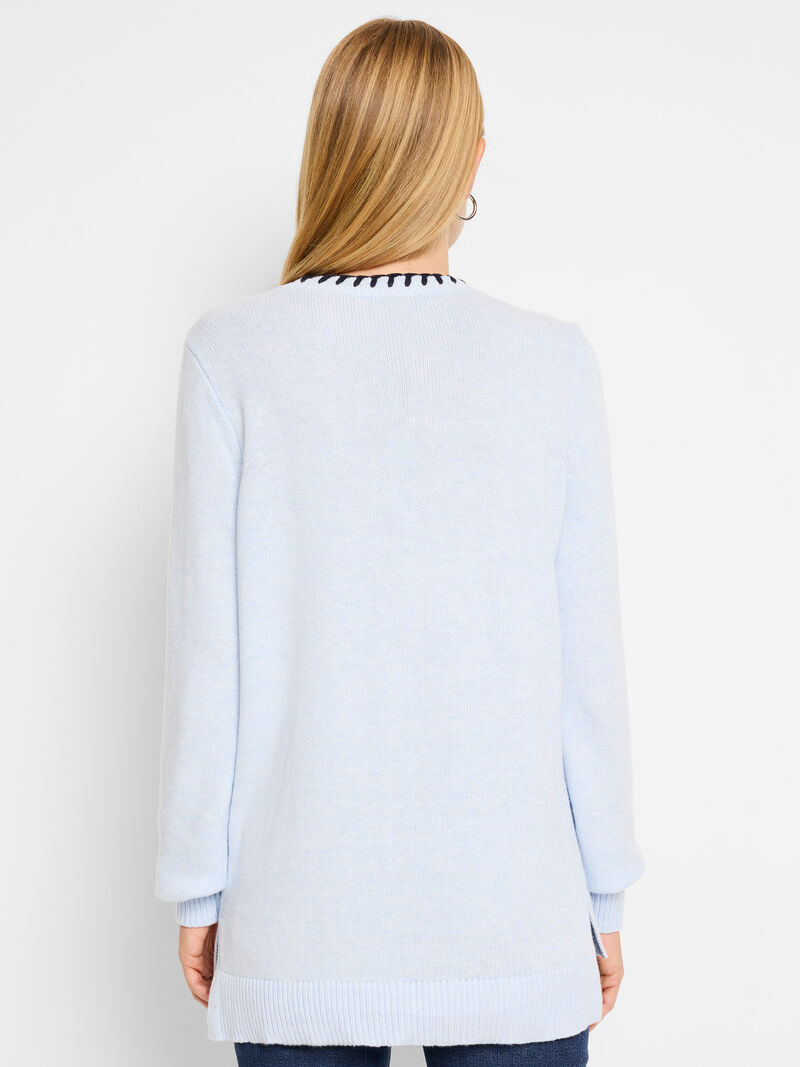 Woman Wears Cotton Cashmere Blanket Stitch Sweater image number 4