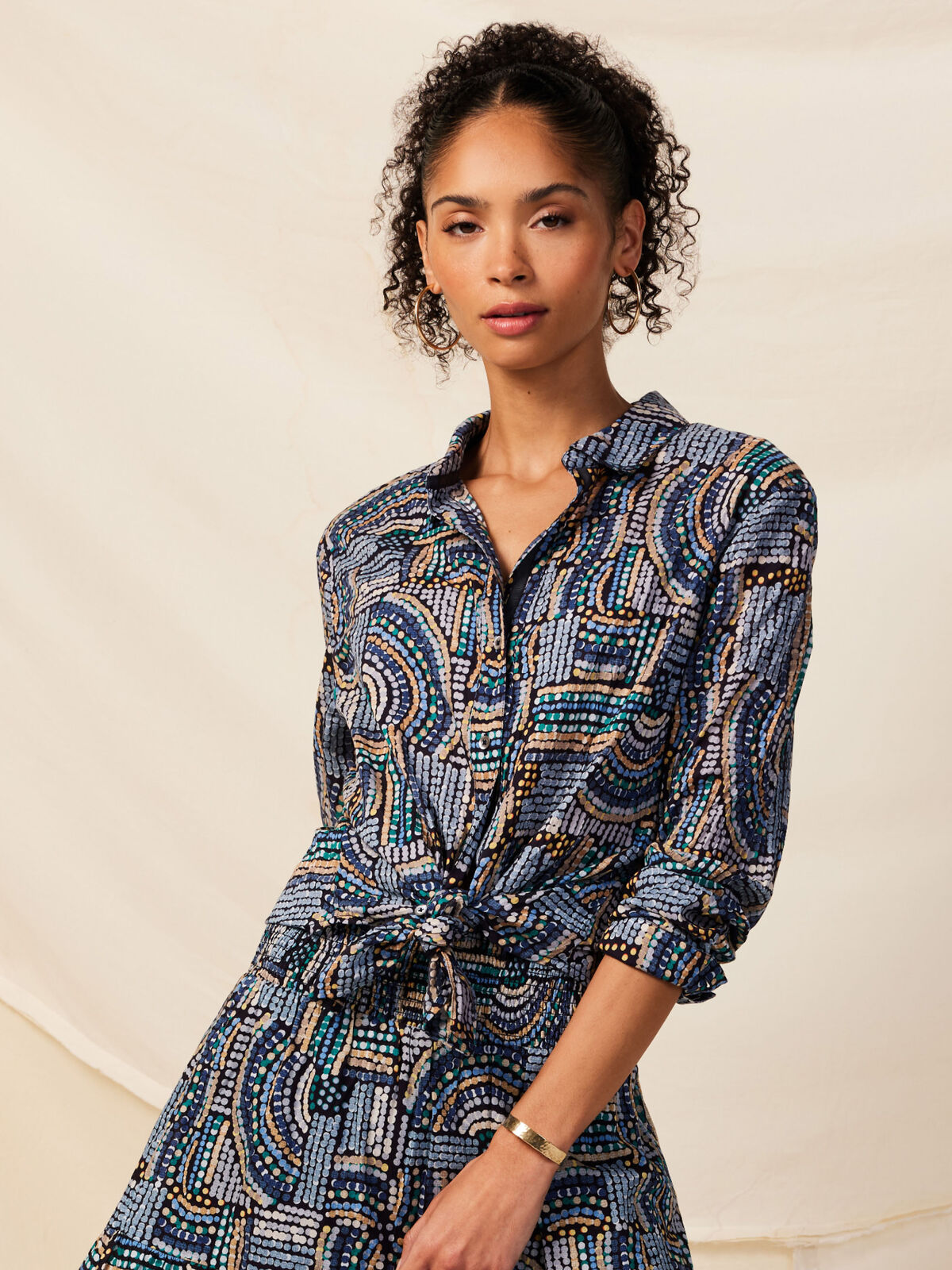 Mosaic Mix Crinkle Shirt | NIC+ZOE