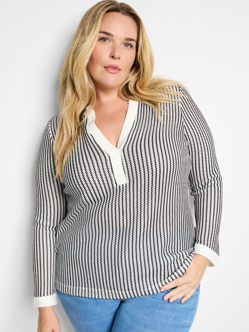 Woman Wears Zig Zag Split Neck Top image number 0