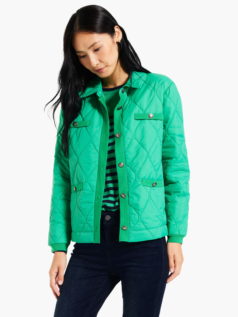 Woman Wears Knit Trim Puffer Jacket image number 0