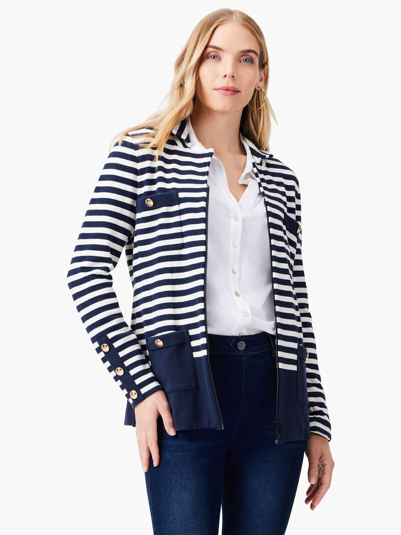 Woman Wears Striped City Charm Knit Blazer image number 0