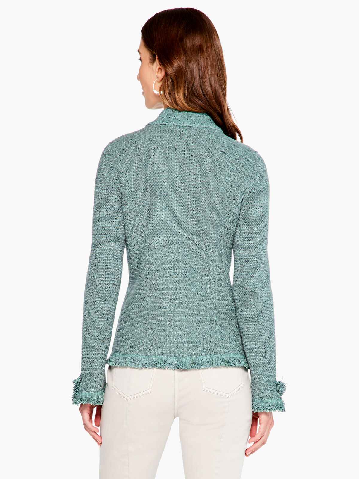 Collared Fringe Mix Knit Jacket