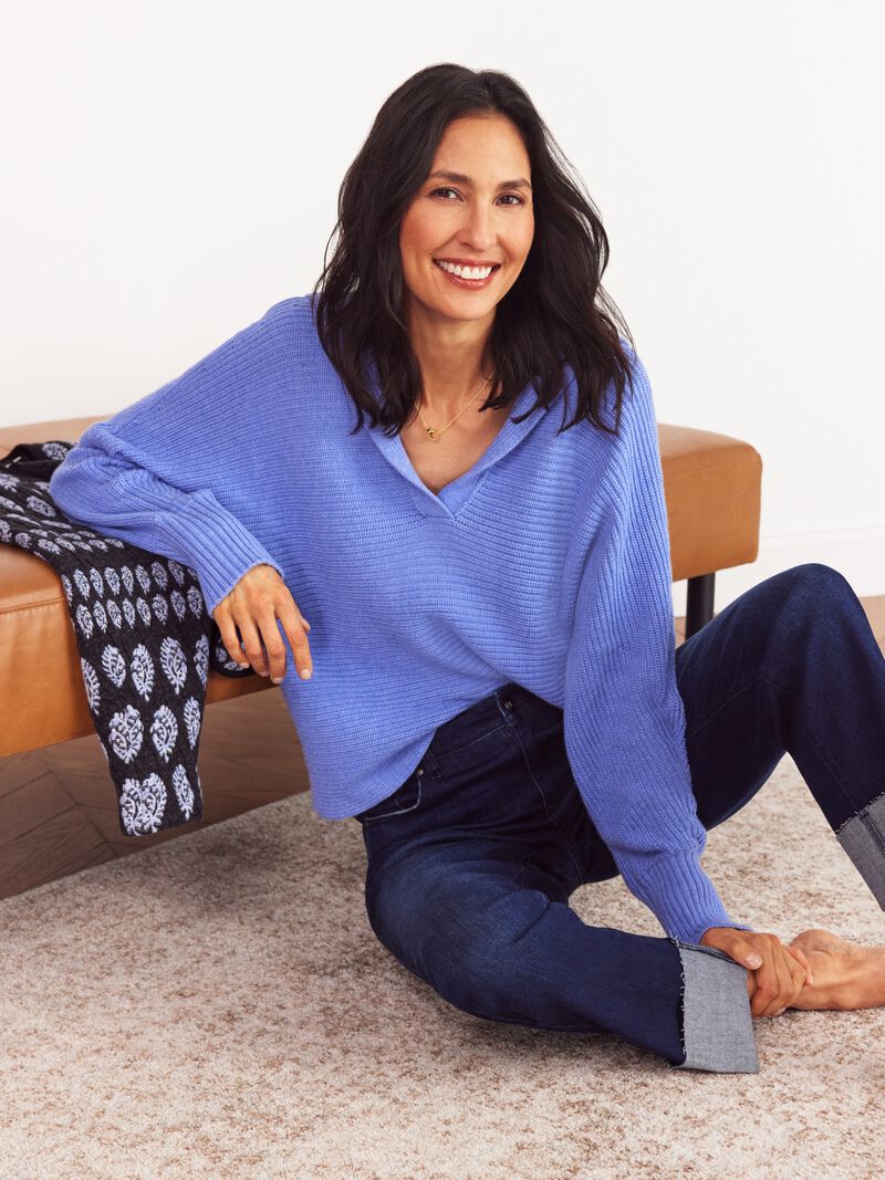 Woman Wears Drape Collar Shaker Sweater image number 5