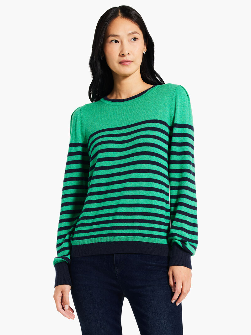 Woman Wears Striped Femme Sleeve Sweater image number 0