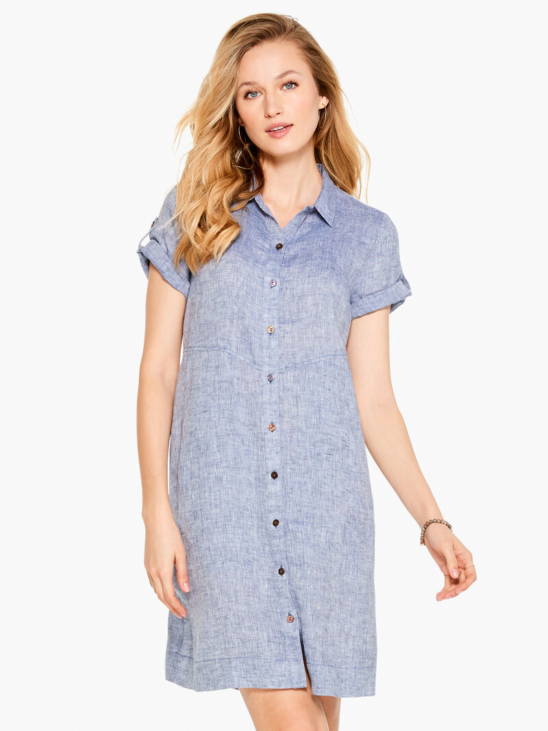 Woman Wears Drifty Linen Shirt Dress image number 1