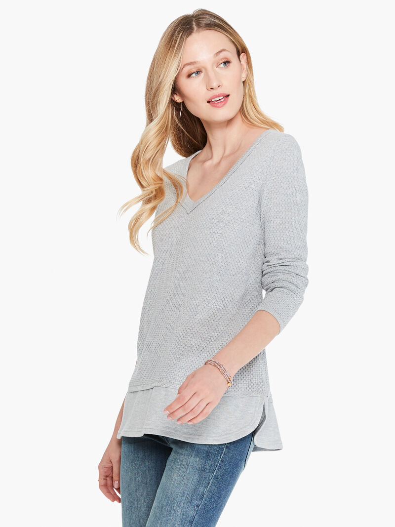 Woman Wears Waffle Vital V Neck Sweater image number 0