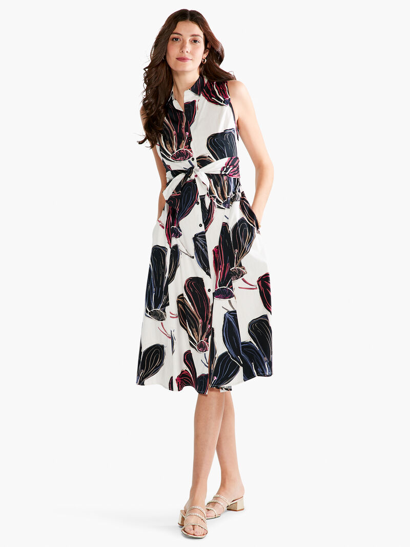 Woman Wears Stamped Flowers Shirt Dress image number 0