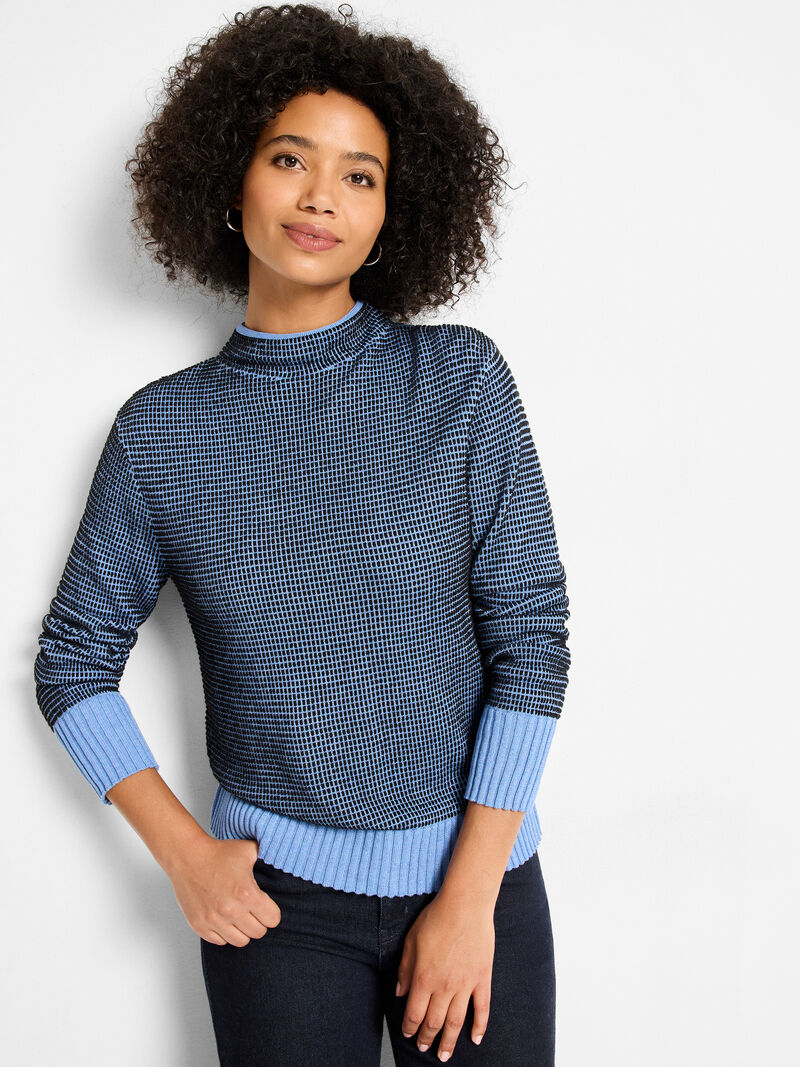 Woman Wears Funnel Neck Pixel Knit Sweater image number 0