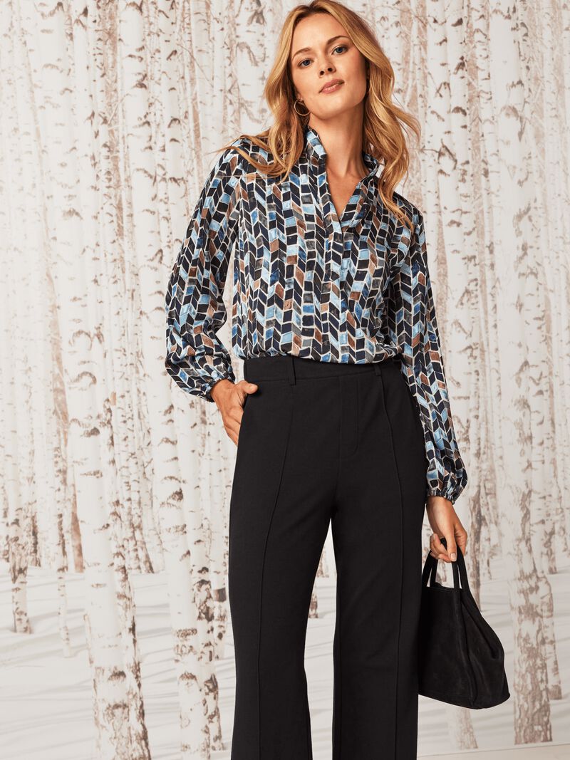 Woman Wears Herringbone Blues Top image number 7