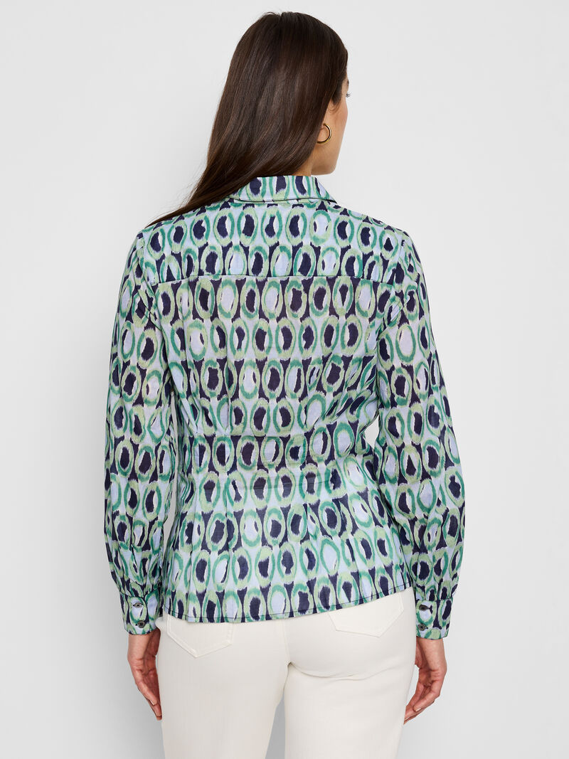 Woman Wears Ikat Rings Tucked Shirt image number 3