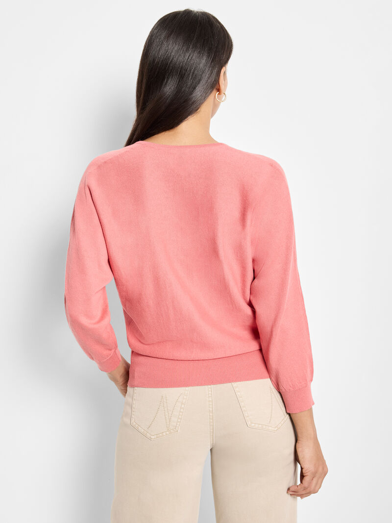 Woman Wears Easy V-Neck Pure Cotton Sweater image number 3