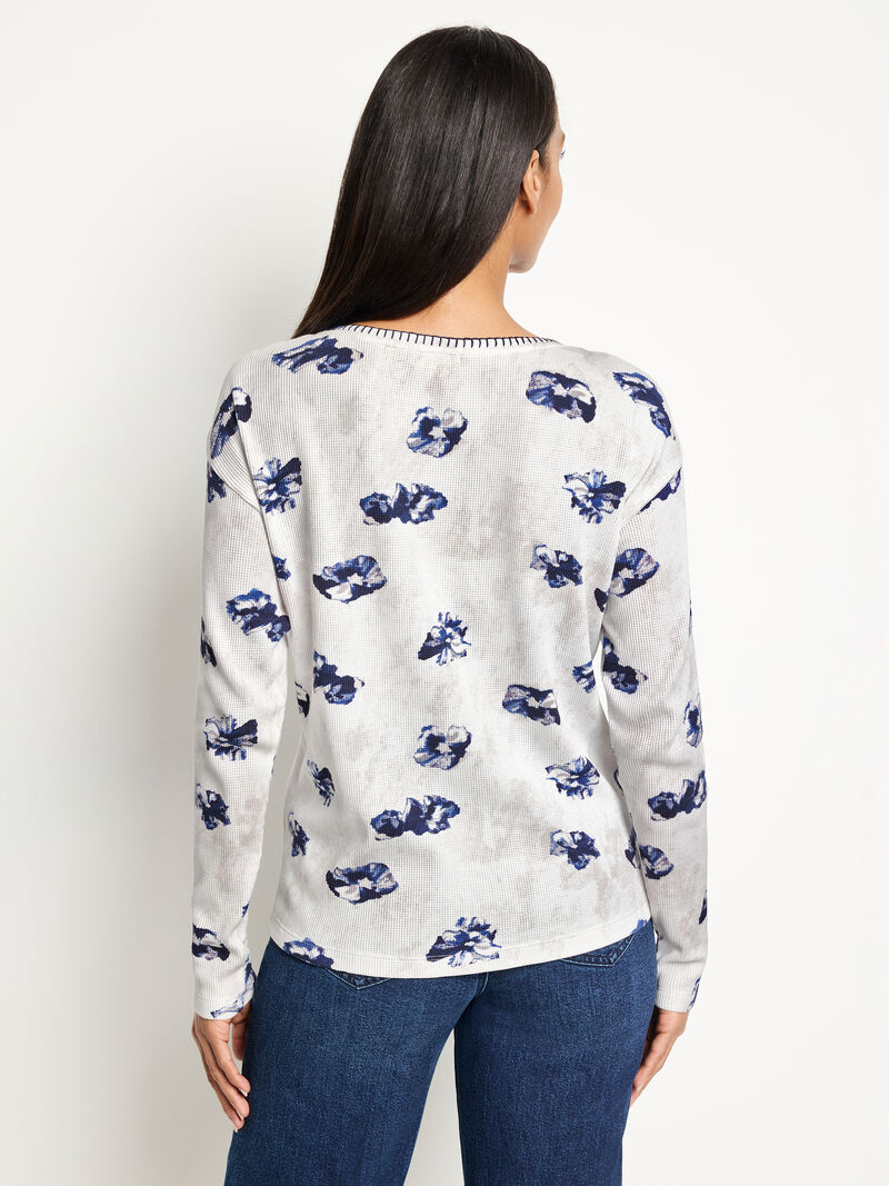 Woman Wears NZT Stamped Floral Waffle Tee image number 2