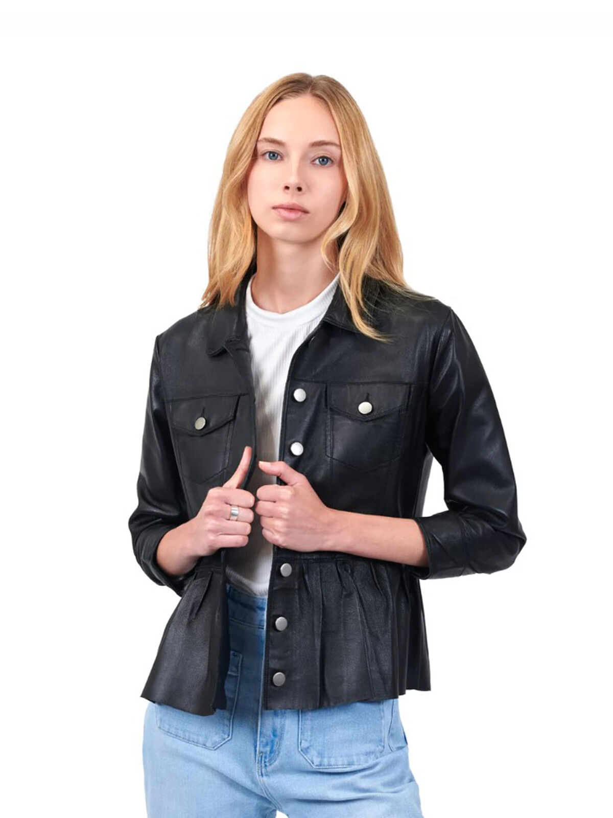 JKT - Brie Burnished Leather With Peplum Heam