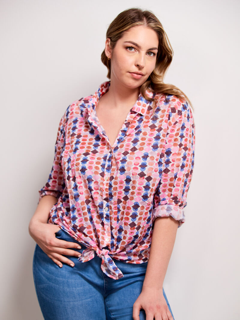 Woman Wears Geo Dots Boyfriend Shirt image number 0