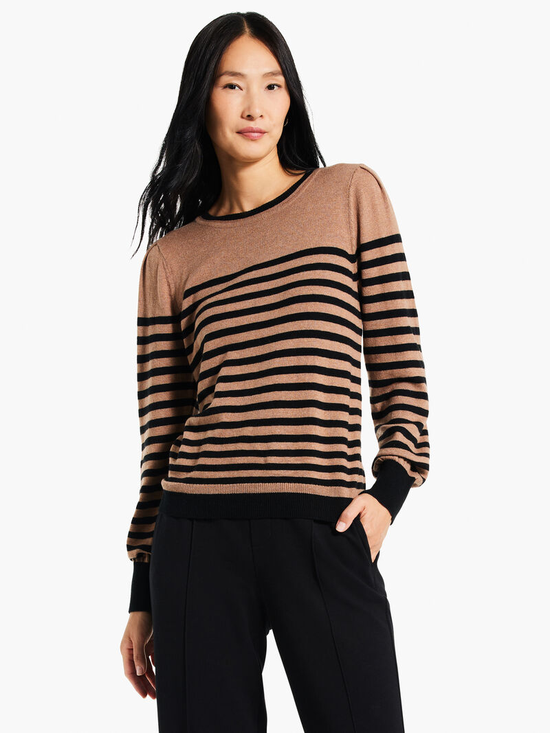 Woman Wears Striped Femme Sleeve Sweater image number 0