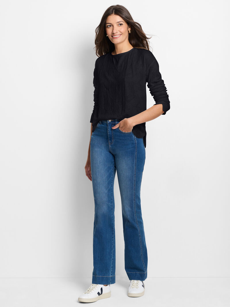 Woman Wears Easy Fit Lace Knit Tee image number 1