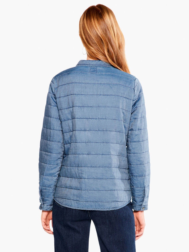 Woman Wears Quilted Denim Shirt Jacket image number 2