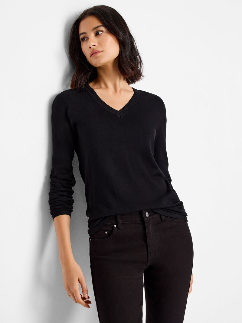 Woman Wears V-Neck Sweater Tee image number 0