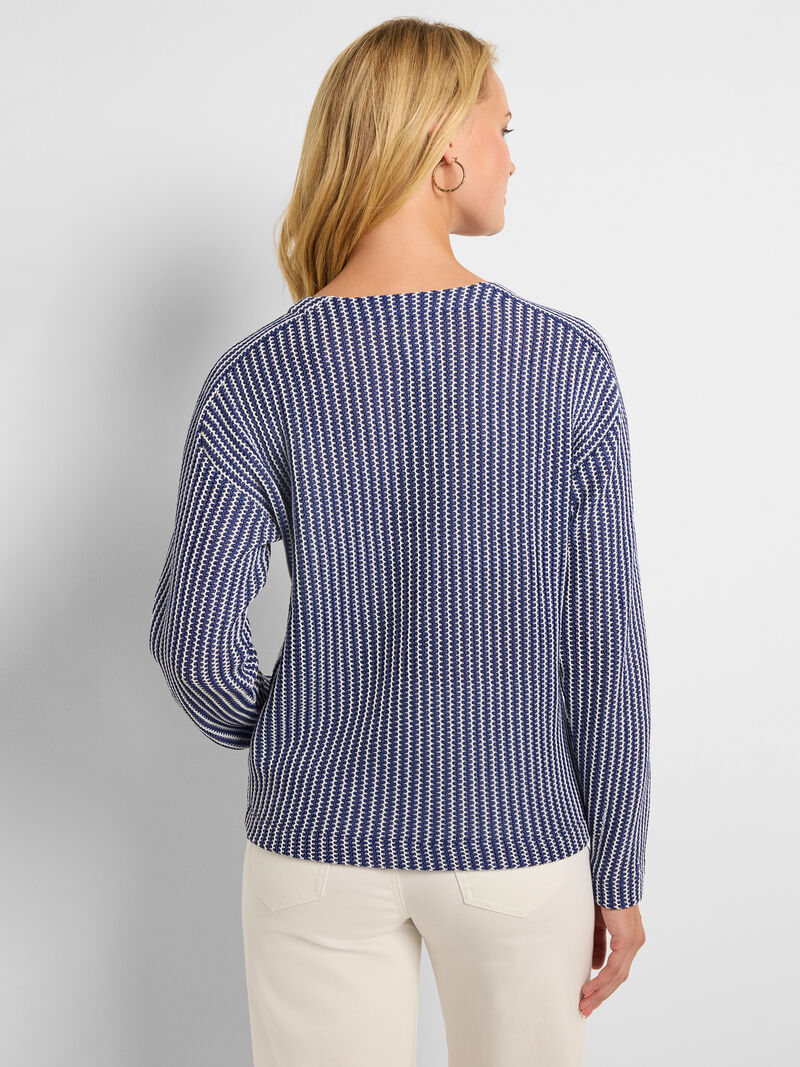 Woman Wears Zig Zag Blues Knit Top image number 4