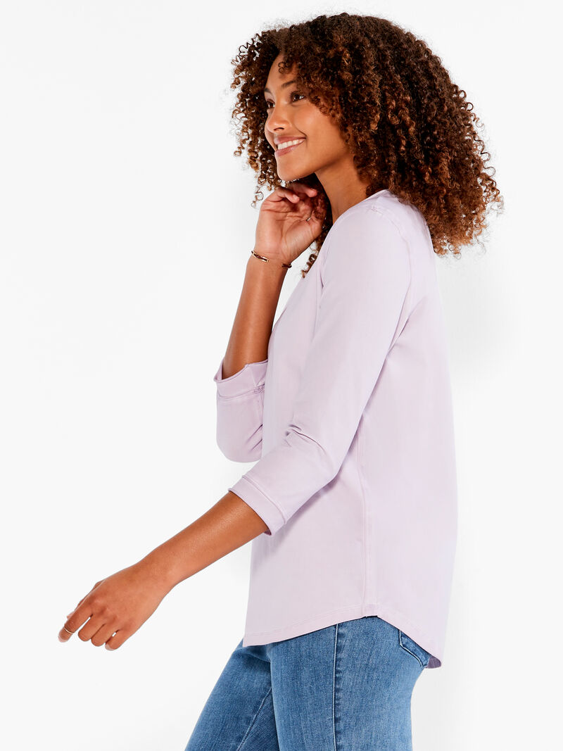 Woman Wears NZT 3/4 Sleeve Roll V Tee image number 1
