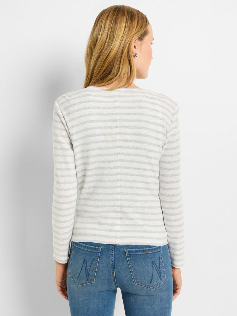 Woman Wears NZT Striped Snap Front Cardigan image number 2
