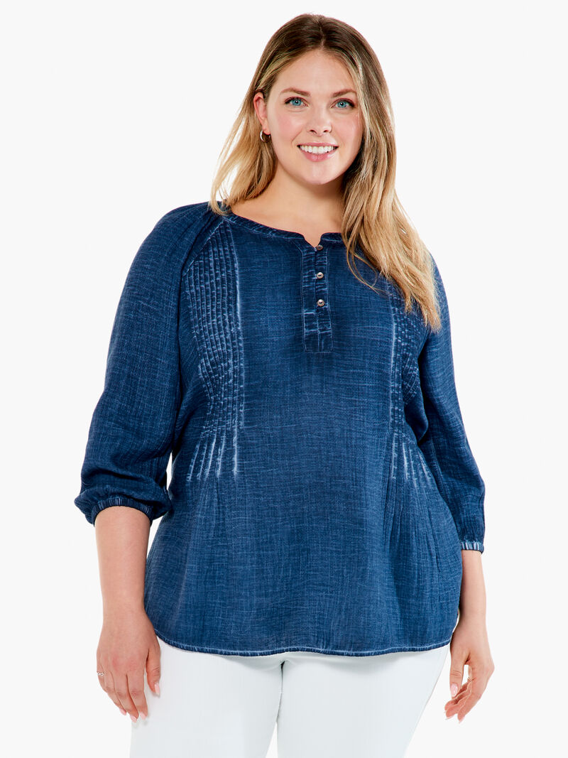 Woman Wears Double Gauze Tucked Blouse image number 3