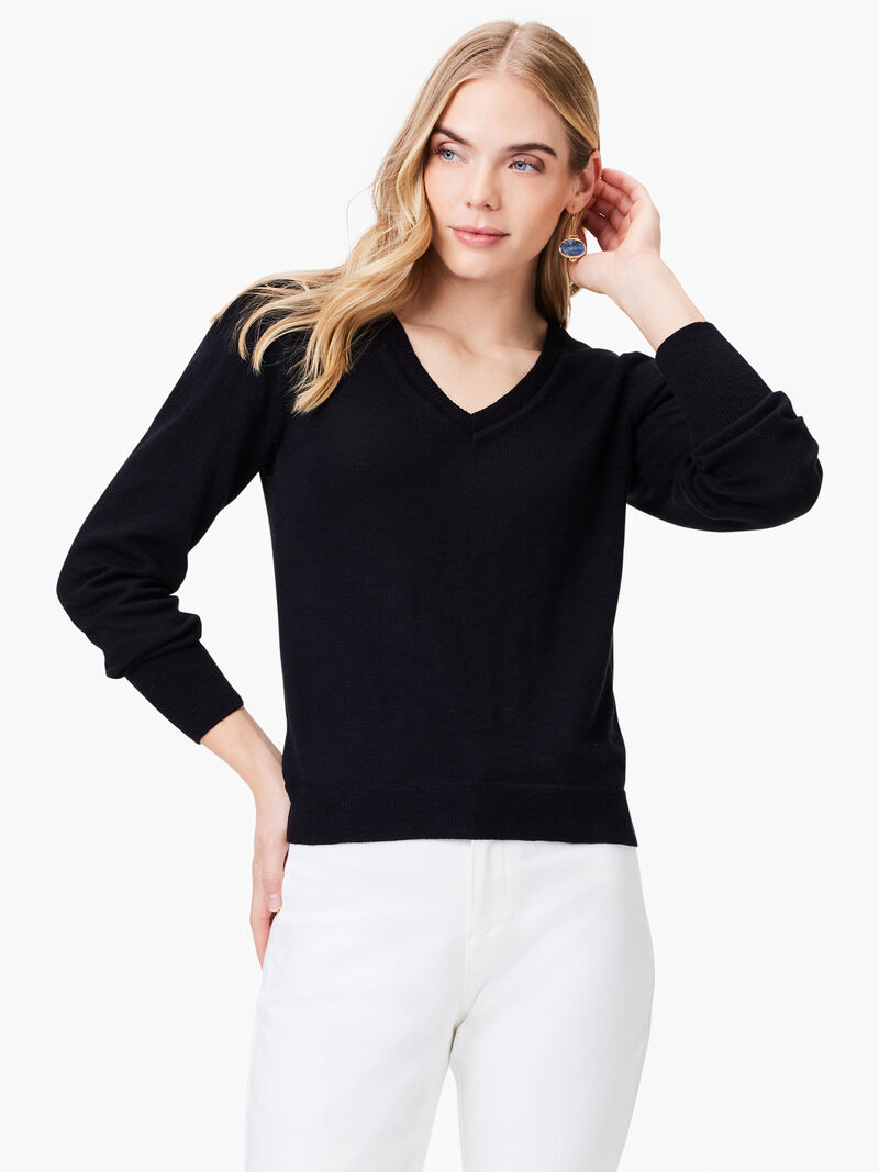 Woman Wears Slub V-Neck Sweater image number 1