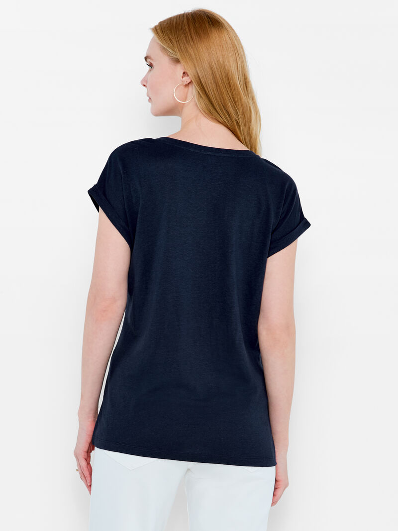 Woman Wears NZT Short Sleeve V-Neck Tee image number 2