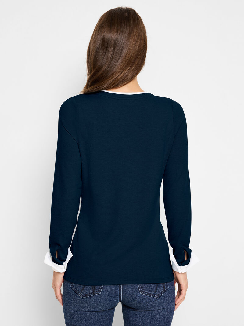 Woman Wears NZT Cozy Cuffed Double Layer Top image number 2