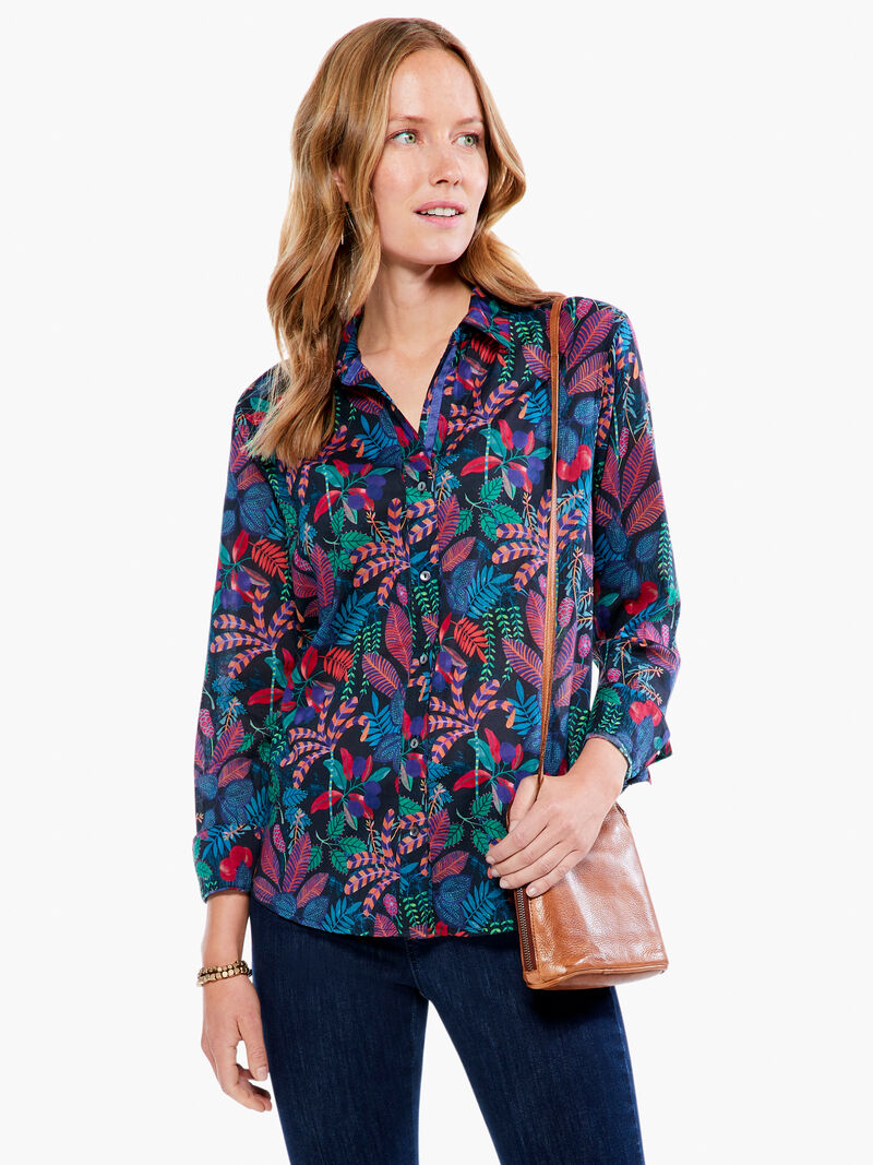 Woman Wears Vibrant Garden Crinkle Shirt image number 0