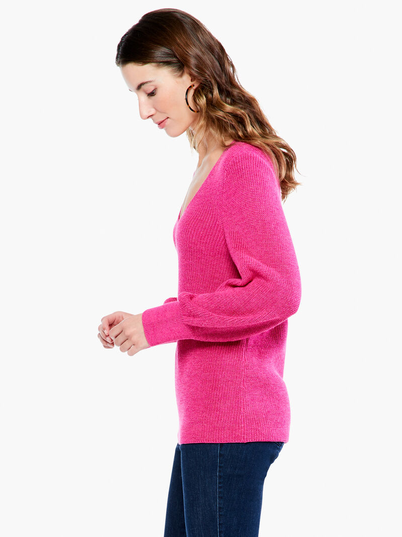 Woman Wears Shaker Knit V Neck Sweater image number 1