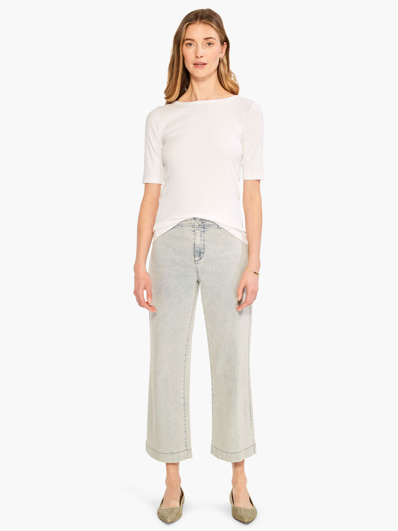 Woman Wears Perfect Knit Rib Elbow Sleeve Boatneck Tee image number 3
